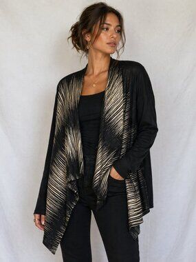 casual Express earth Tone Geometric Open Front Shrug Cardigan Womens SZ M